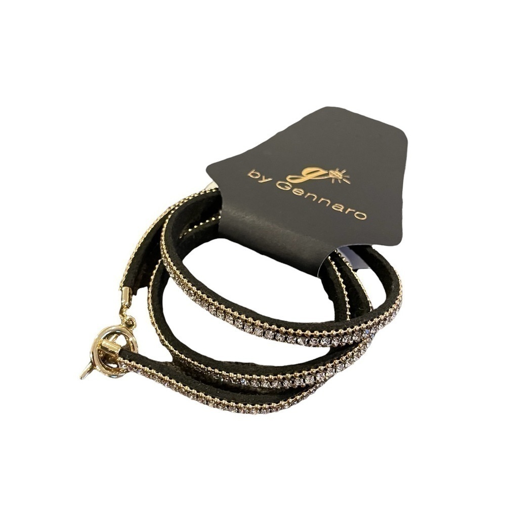 Rhinestone and Faux Suede with Gold Accent Toggle Closure Bracelet by Gennaro